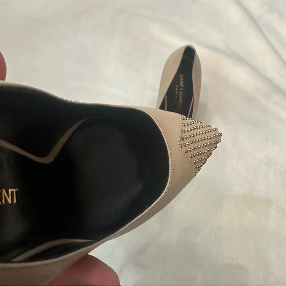 Saint Laurent Paris Beige Studded Cap Toe Pumps Size ysl 39EU - Picture 5 of 11